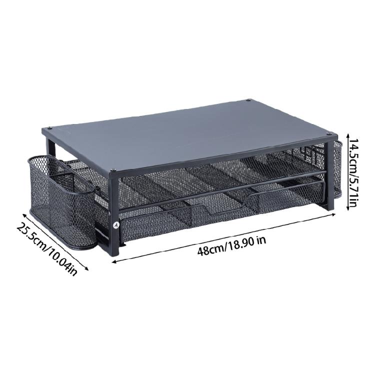 Computer Monitor Stand with Ventilation Drawer and Side Storage Metal Screen Stand Laptop Stand with Drawer Pen Cup
