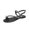 Rhinestone Pearl Toe Flat Sandals Women's Summer New Temperament Casual Shoes