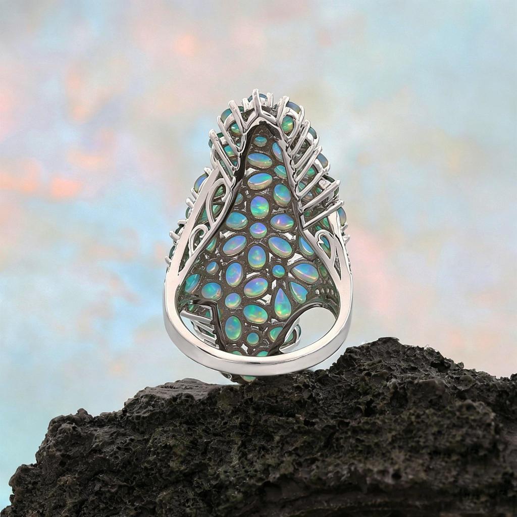 Elegant Natural Opal Ring for Women Big Colorful Gemstone 925 Sterling Silver October Birthstone Jewelry Light Luxury Gift