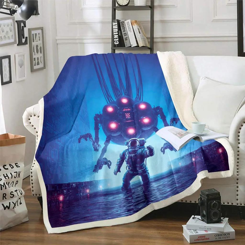 Robot Throw Blanket,Soft Flannel Robot Blanket for Boys Girls,Toddler Design Comfy Warm Quilt Blanket for Bed Sofa,Birthday Gift