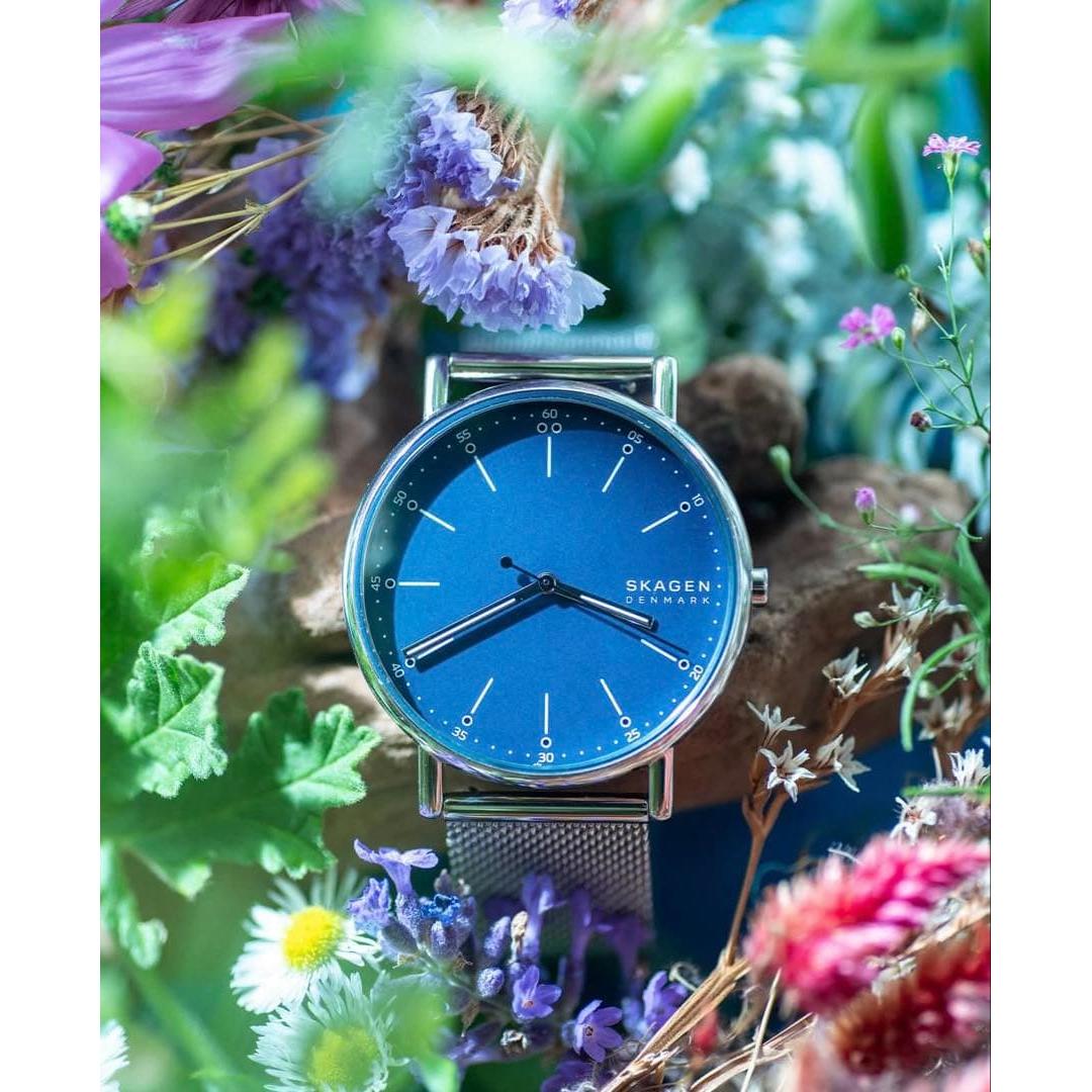 Used SKAGEN watch quartz mesh belt turquoise blue dial