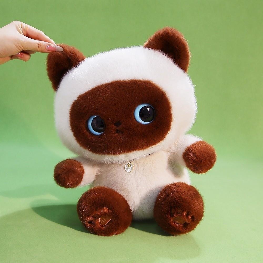 Stuffed Animals Black Cat Plush Toy Furry Cat Table Doll Siamese Cat Doll  Birthday Gifts