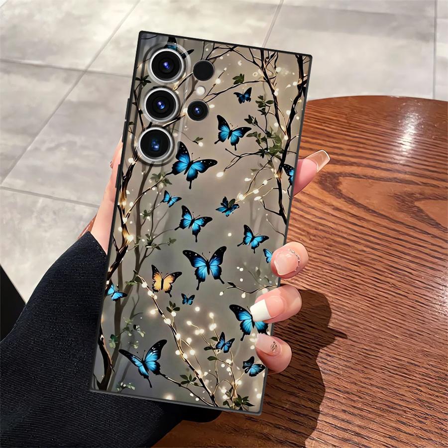 

Cartoon Butterfly Pattern Black Soft Phone Cover Case for Samsung Galaxy S21 FE S25 Edge S23 Ultra S20 S24 Plus Galaxy S21 Ultra 5G