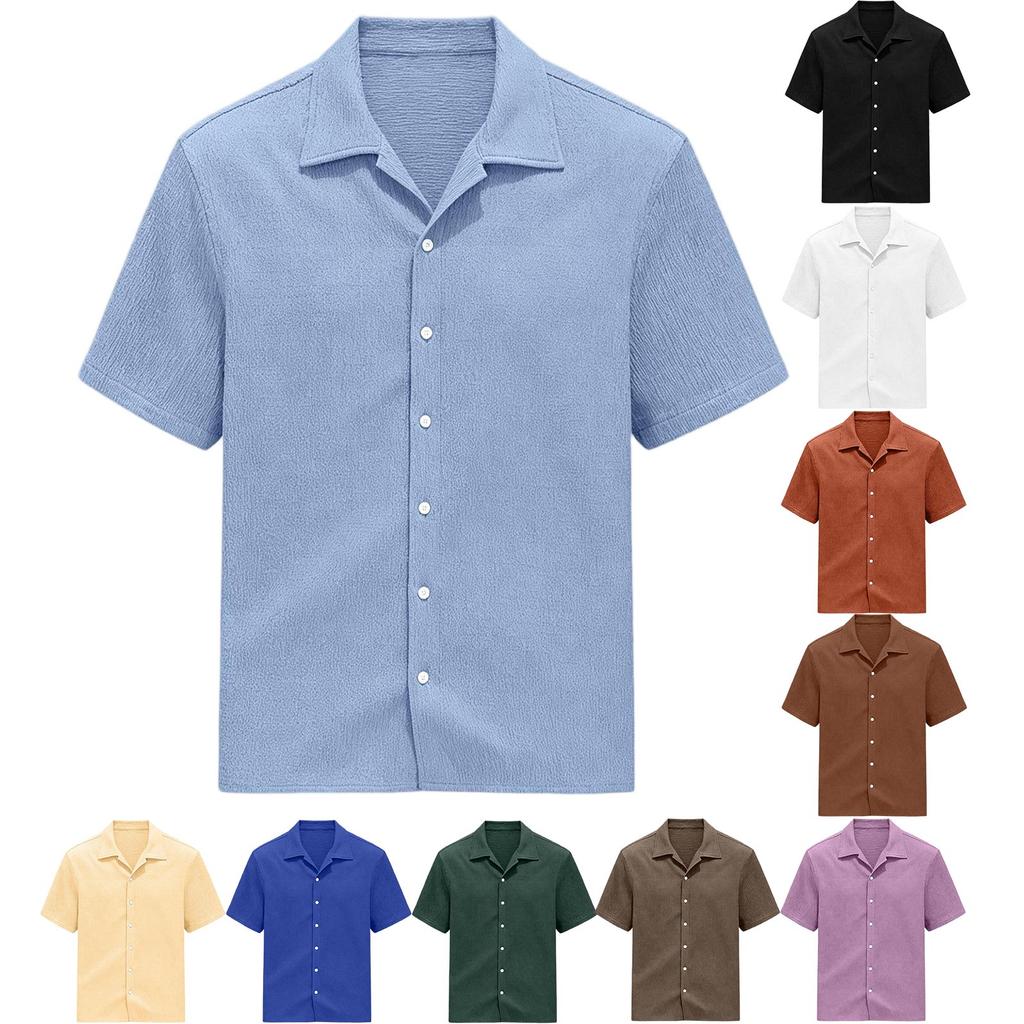 Men's Summer Short Sleeve Casual Button Down Shirt Lightweight Collared Top with Relaxed Fit for Everyday Wear