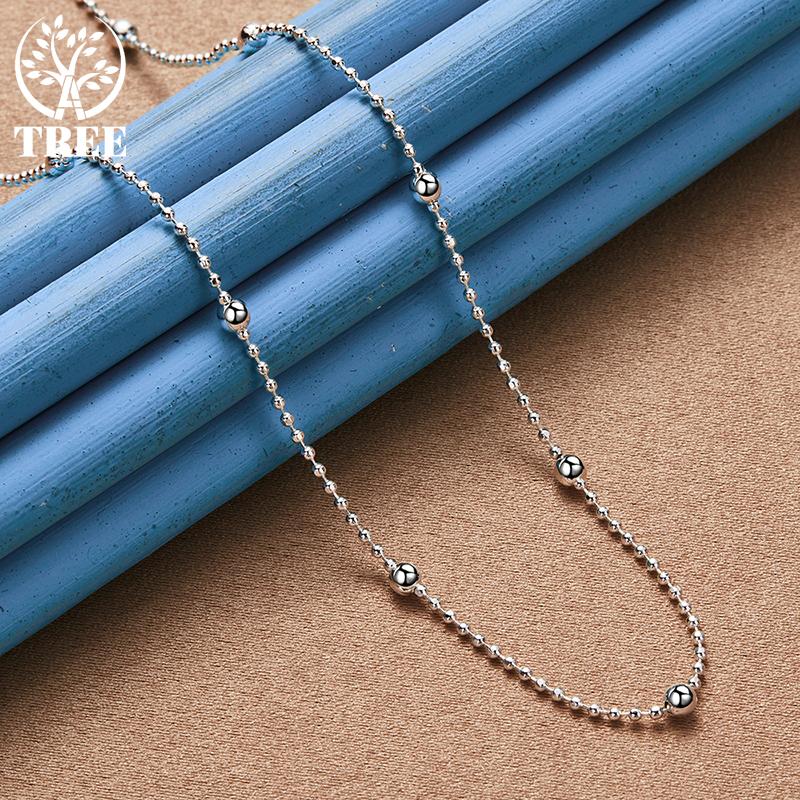 925 Sterling Silver Full Smooth Beads 16/18/20/22/24Inch 4mm Chain Necklace For Women Man Fashion Wedding Charm Jewelry