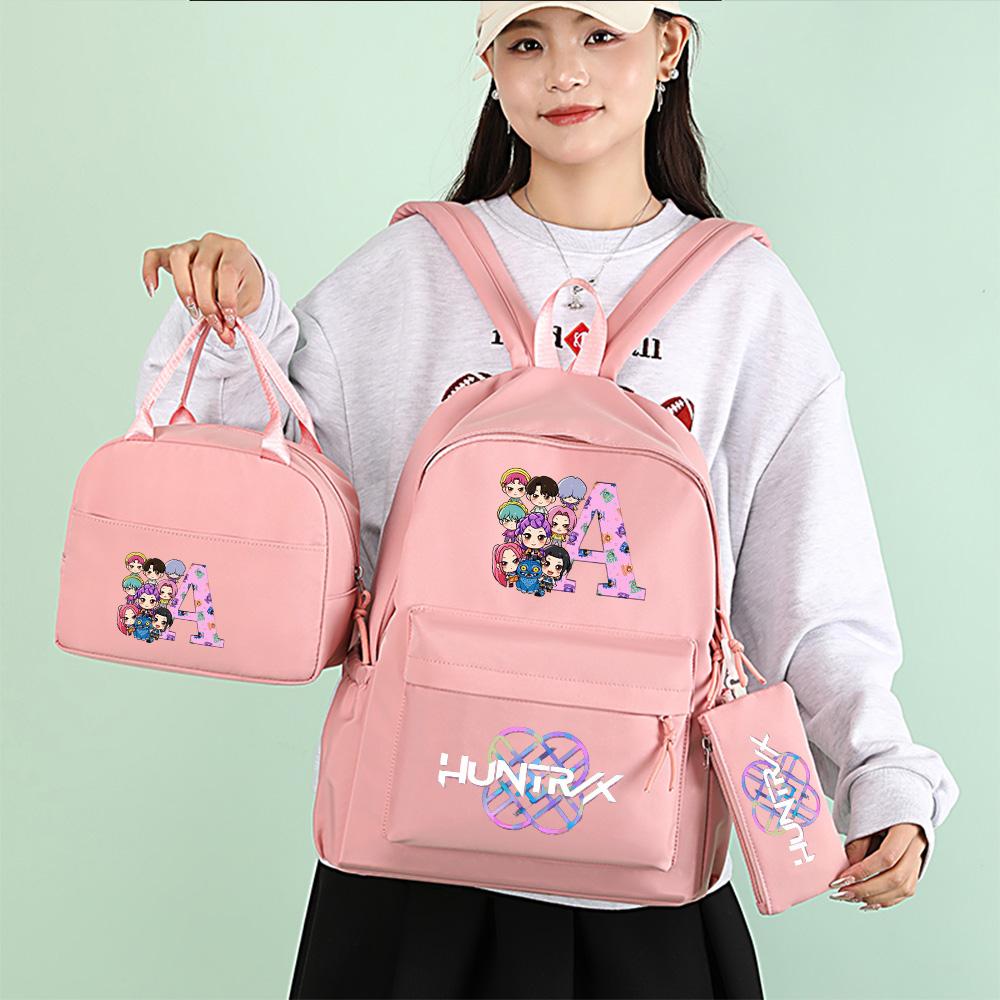 3Pcs/set 26 English Letter K-Pop Printed Backpack with Handbag Pencil Case for Teenager Student Boy Girl Schoolbag Bookbag Large Capacity Travel Bag