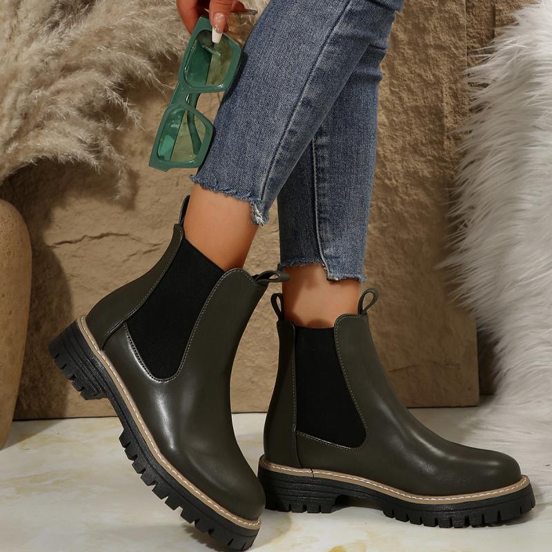 Fashion Comfort Thick Bottom Chelsea Boots Women 2025 Autumn Slip On Chunky Platform Black Pu Ankle Boots Woman's Casual Shoes Plus Size