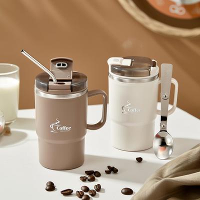  304 Stainless Steel Mug Double Layer Insulated Coffee Cup With Spoon & Strainer Sealed Thermal Cup For Student Adult
