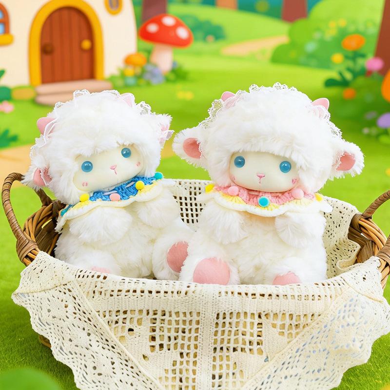 20Cm Cute White Little Sheep Plush Doll Soft Fluffy Stuffed Throw Pillow Lace Trim Home Decor Ornament Birthday Gift For Women