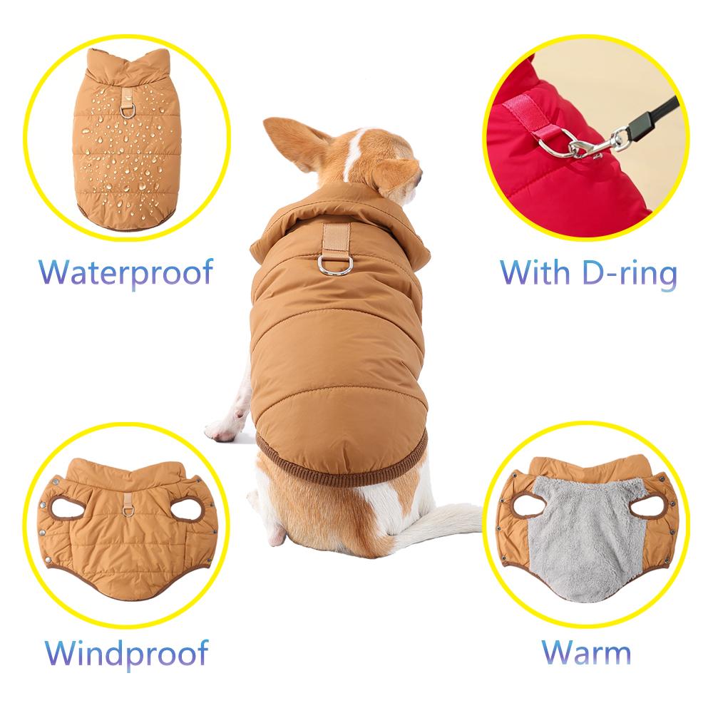 Winter Dog Jacket For Small Medium Dogs Cats Windproof Warm With D-ring Puppy Clothes Chihuahua Yorkshire Pet Fleece Costume