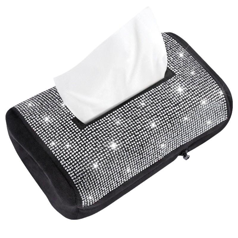 Diamond Studded Car Tissue Holder - Sun Visor & Armrest Mount, Luxurious Pull-out Design, Cute & Convenient In-Car Accessory