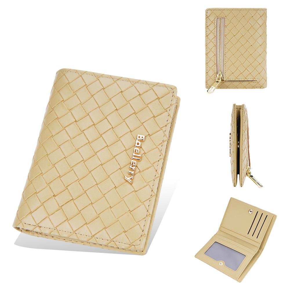 Pu Leather Womens Short Wallet With Weaving Pattern Design And Letter Decor For Daily Use