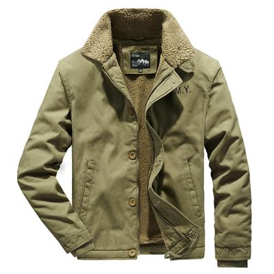 Winter Casual Men's Velvet Thickened Lapel Military Cotton Coat Loose Lambswool Cotton Coat