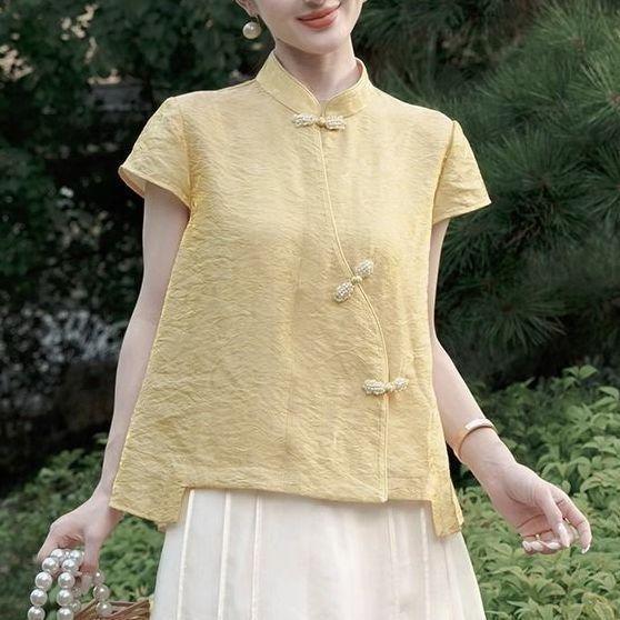 

Shirt Internet celebrity super fairy T-shirt summer 2025 summer stand-up collar short-sleeved shirt top 3XL [recommended 138-75 kg]