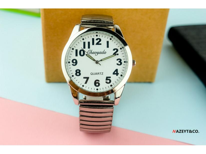 Large Number Luminous Elderly Quartz Watch with Waterproof Stainless Steel Elastic Band