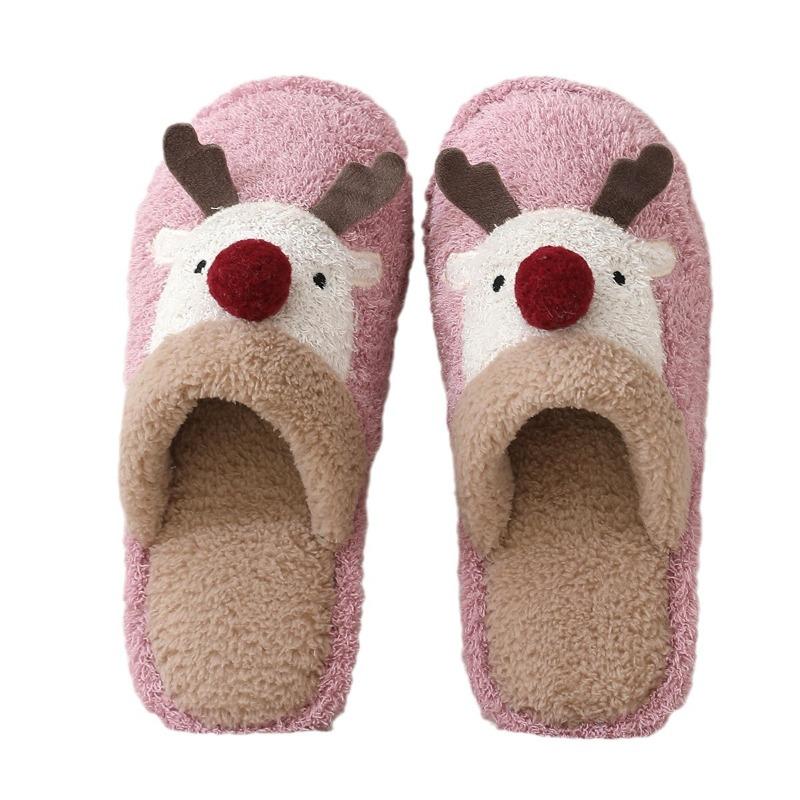Baumwollpantoffeln niedliche Weihnachts-Elch Baumwollpantoffeln Damen Winterpantoffeln Zuhause rutschfest Paar flauschige Pantoffeln