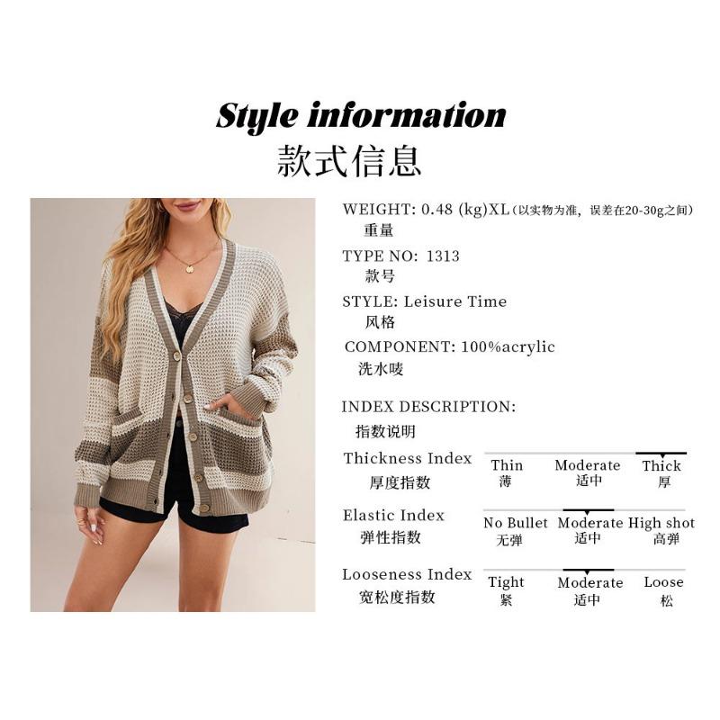 Women S V Neck Oversized Color Block Knit Cardigan Sweater
