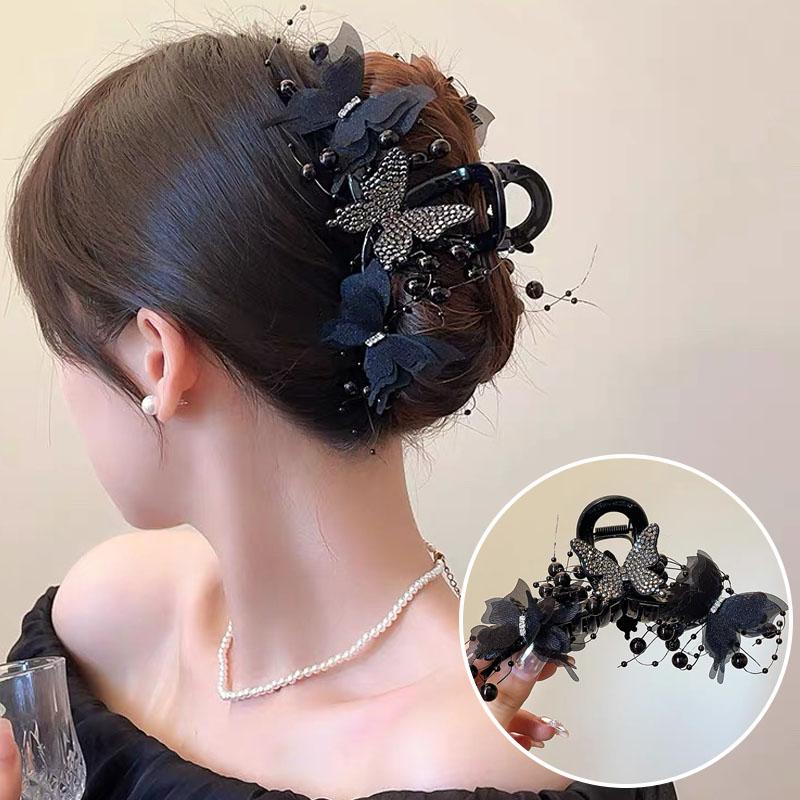 13cm Chiffon Bead Tassel Hair Claw Jaw Elegant Fairy Butterfly Hair Clip Crab Girls Large Hairpins For Women Hair Accessories Headwear