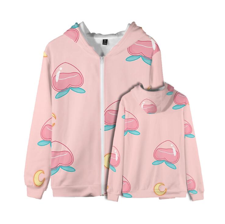 

Новая женская повседневная хипстерская толстовка с персиковым принтом и кардиган с капюшоном, толстовка на молнии