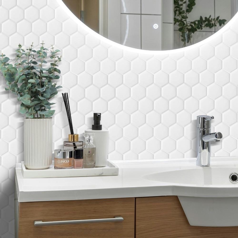 New Self-adhesive Peel and Stick Backsplash Hexagon 12*1 2inch Wallpaper Oil Proof Waterproof Stick Tile for Kitchen Bathroom