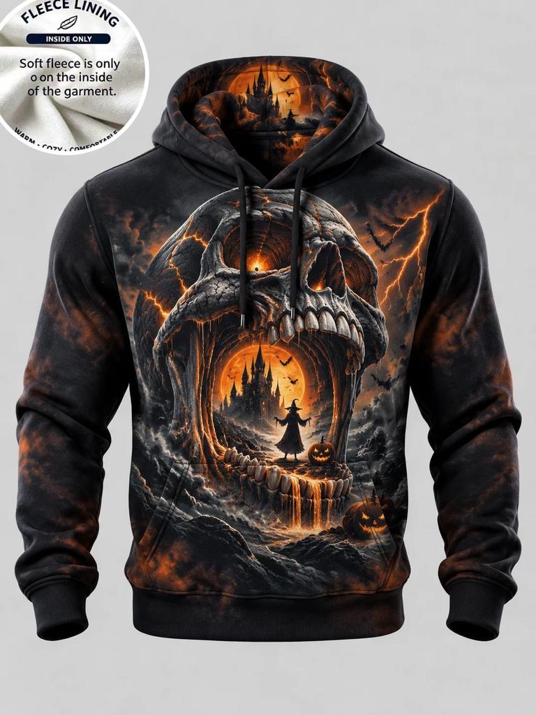 3D Print Halloween Women's Hoodie Haunted House Ghost Pumpkin Bat Lightning Full Print Pullover Long Sleeve Sweatshirt