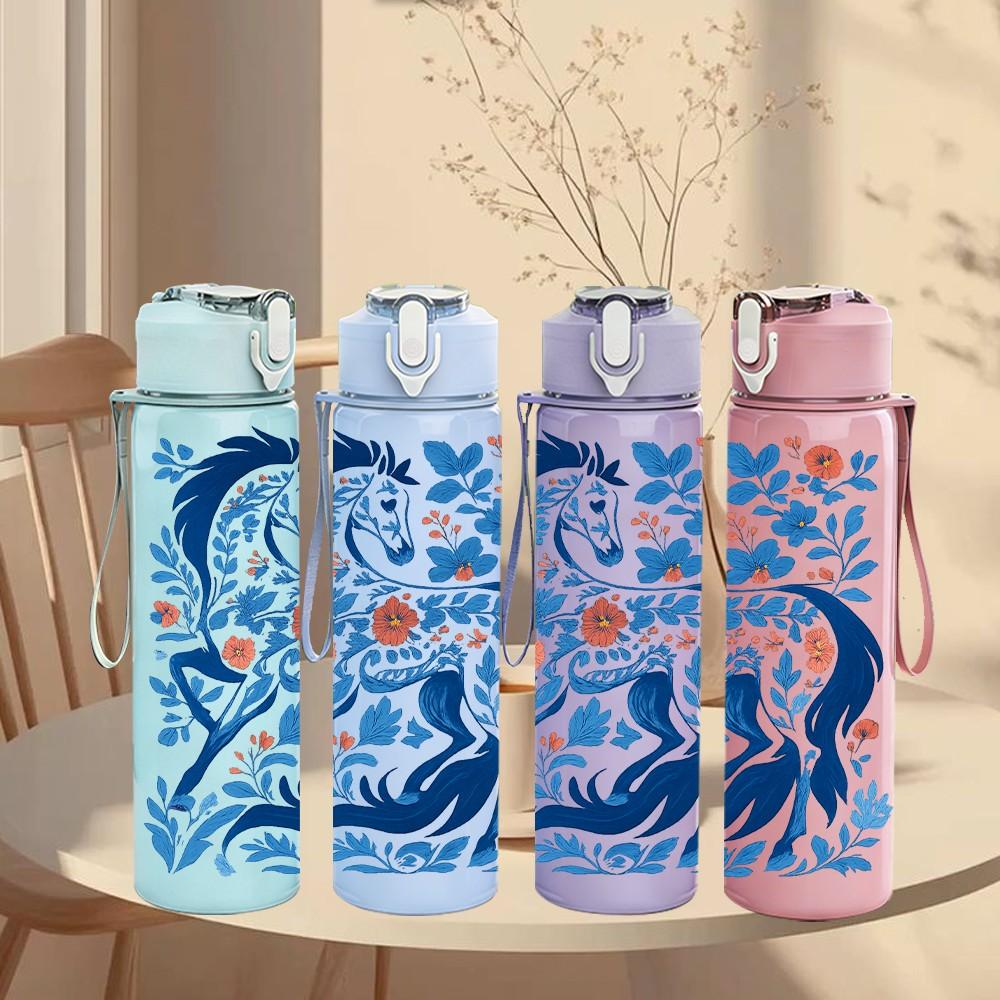 1PC Blue Dragon Traditional Art 750ml Color Plastic Sports Water Bottle Leakproof Flip Straw Lid Suitable for Sports Office Home Use