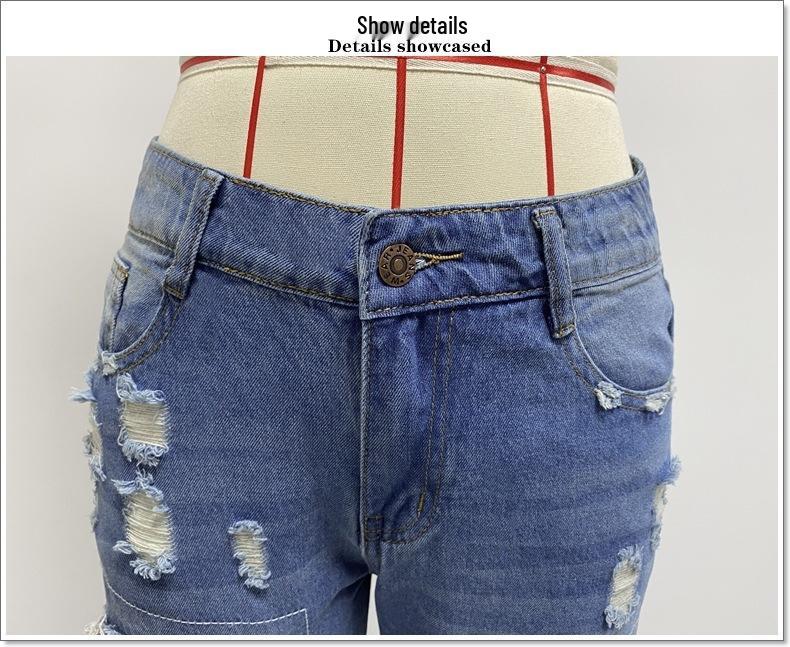 Damen-Jeans mit Rissen, Frühjahr 2025 – Lässige lange Hose mit Printapplikationen
