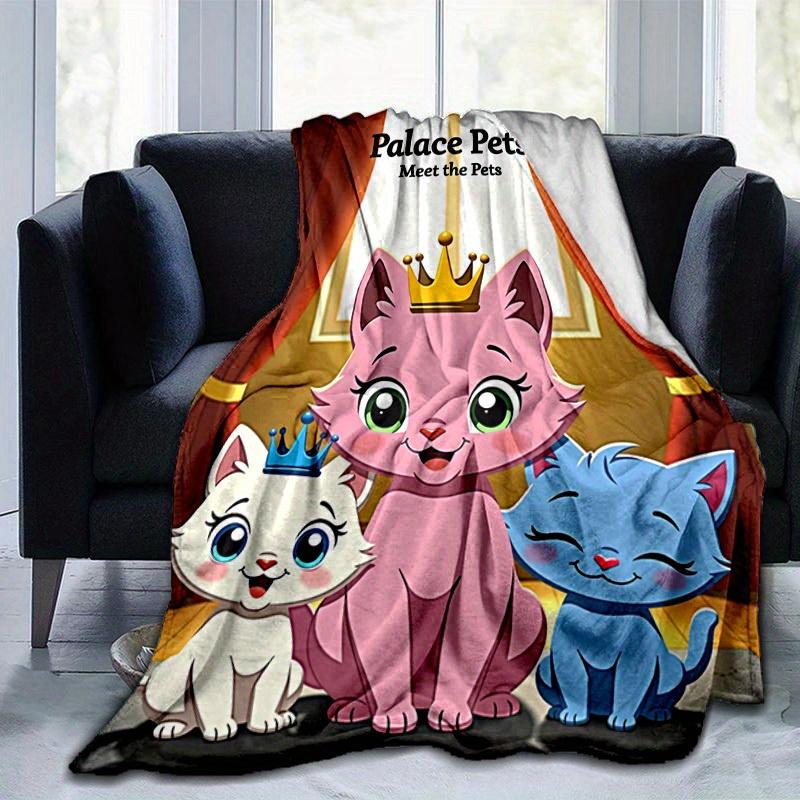 1pc Cartoon Palace Pets Blanket, Cute Cats Design for Home Decor, Gift Idea, Seasonal Use, Living Room, Travel, Camping, Car Blankets, Beach, Office N