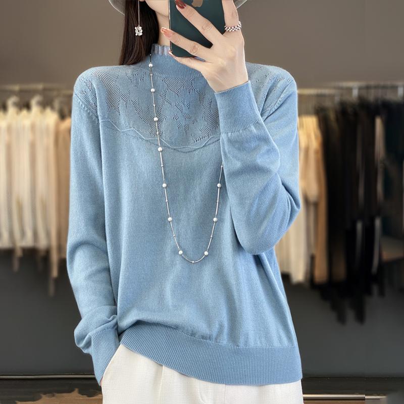 Damen Kaschmirpullover Qinghe Kaschmir 50% Wolle 50% Maulbeerseide Damen Herbst und Winter Kaschmir Pullover Weich und Warm