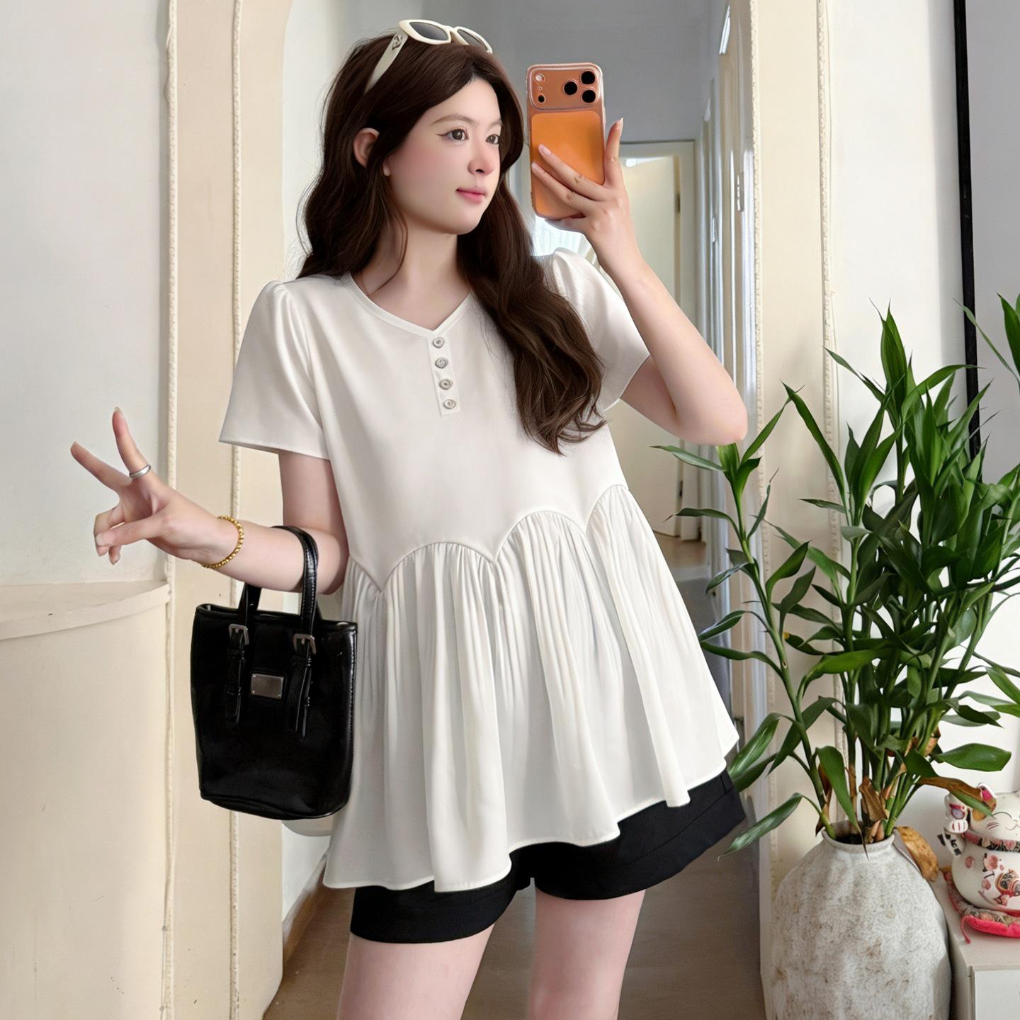 Summer 2026 Maternity V-Neck Slimming Patchwork Top M