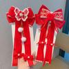 New Year Cute Pompom Kids Hair Clips Winter Plush Hairpins Braid Accessory Red Bow Princess Girl Headwear New Year Gift For Kids