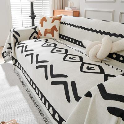 Sofa Towel Cover, All-season Universal Chenille Lines, Modern Anti Slip Black and White Sofa Cover