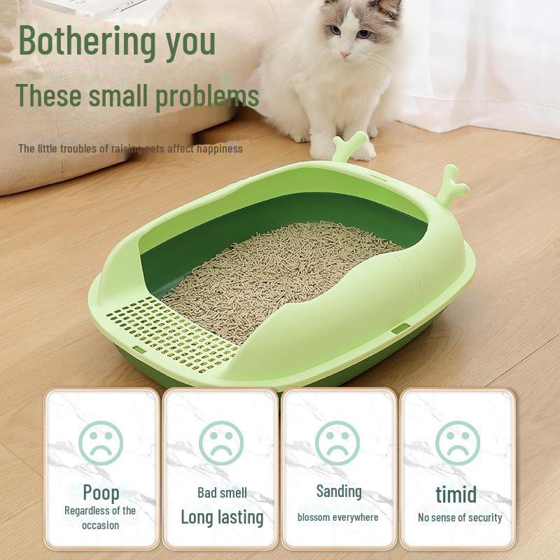 Extra Large Splash-Proof Semi-Enclosed Cat Litter Box for Kittens