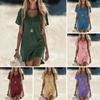 Summer Cotton Linen Dress for Women Casual Short Sleeve V Neck Mini T-Shirt Dress Loose A-line Short Sundress