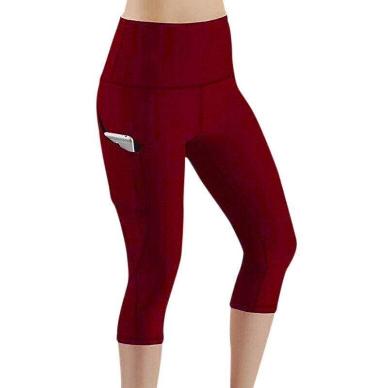 Women High Elastic Yoga Leggings With Pockets For Fitness Running S красный