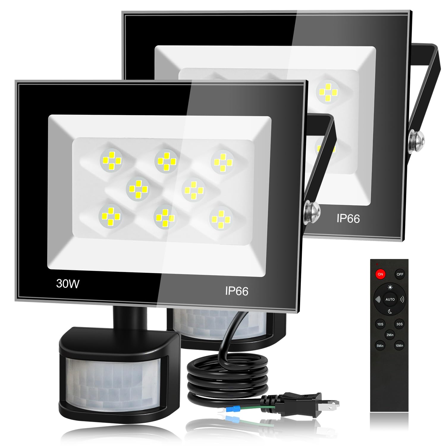 

[2025 Improved Remote Control] Sensor Light, Outdoor Motion Sensor Floodlight, Security Lighting, 30W, 4000LM, Steady-On Function, PIR Motion Sensor,
