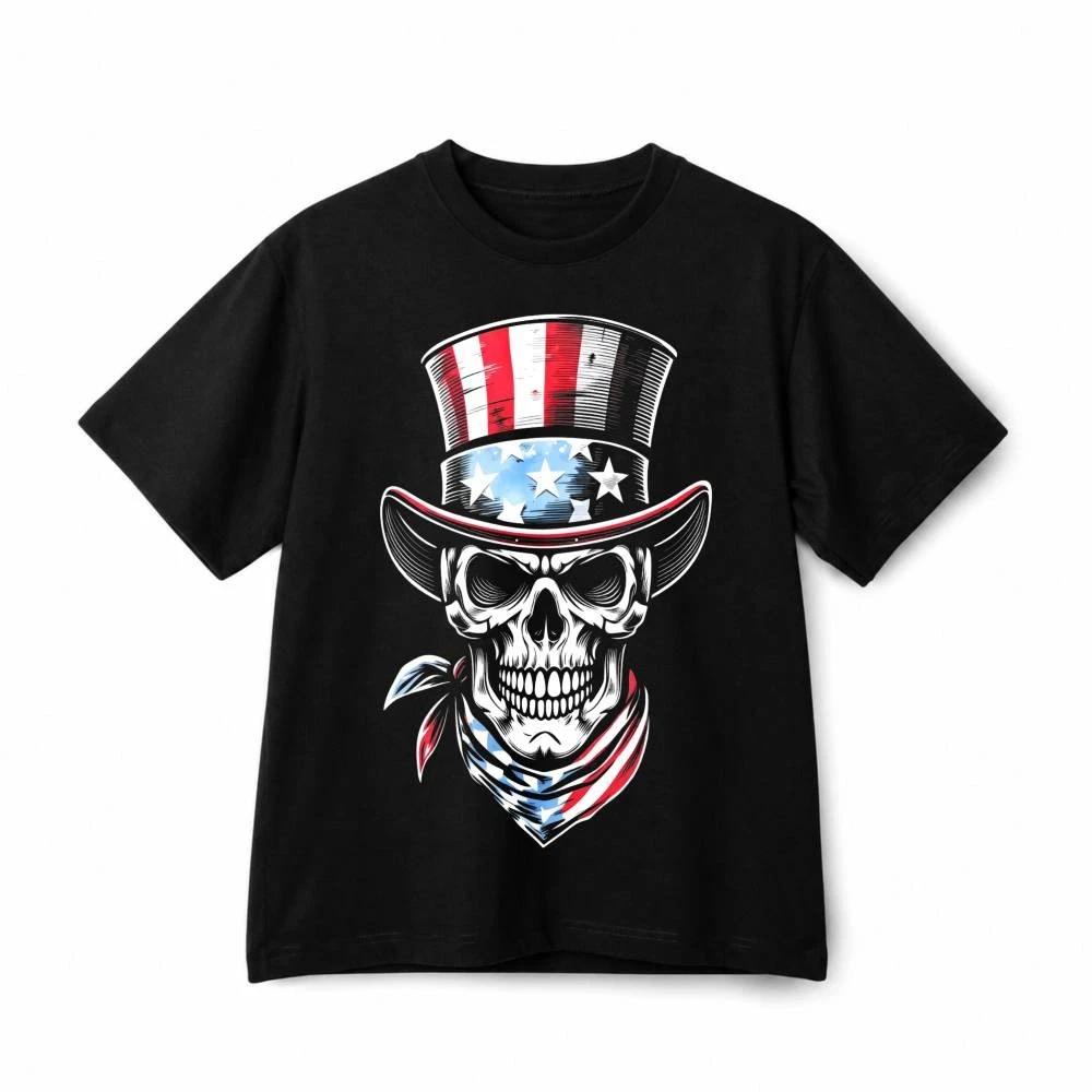 Patriotic Uncle Sam Skull Distressed Veteran USA Graphic Cotton T‑Shirt Unisex 4XL