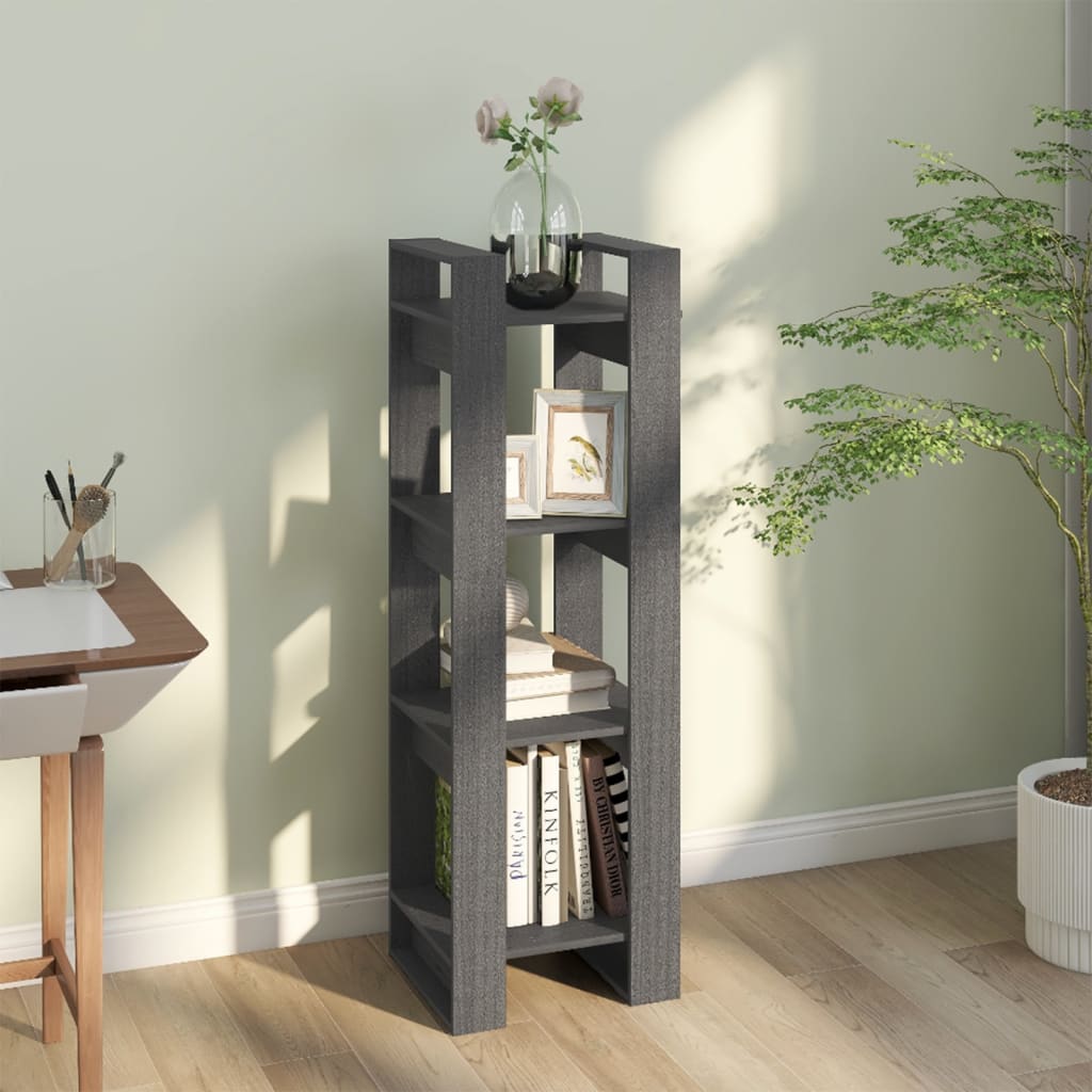 Bookshelf Room Divider Grey 41 x 35 x 125 cm Solid Pine Wood