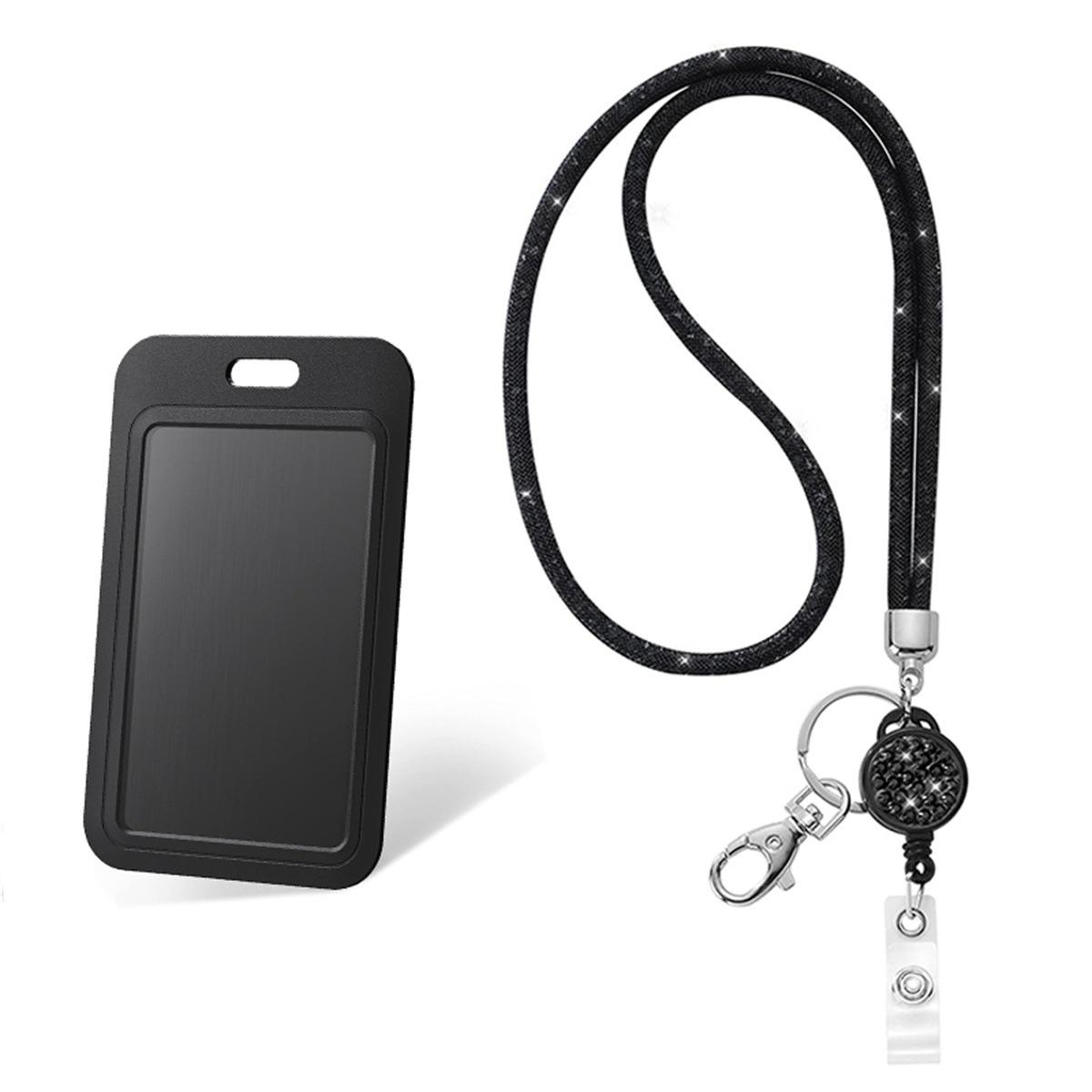 

ID Badge Holder with Lanyard Retractable Reel reel Set Black Card Holder Bank ID Holders Student Bus Card Cover for Women Men чёрный