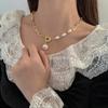 1pcs Gold-color Necklace Hip Hop Style Faux Imitation-pearl Pendant Handmade Curved Needle Sewable Fashion Jewelry