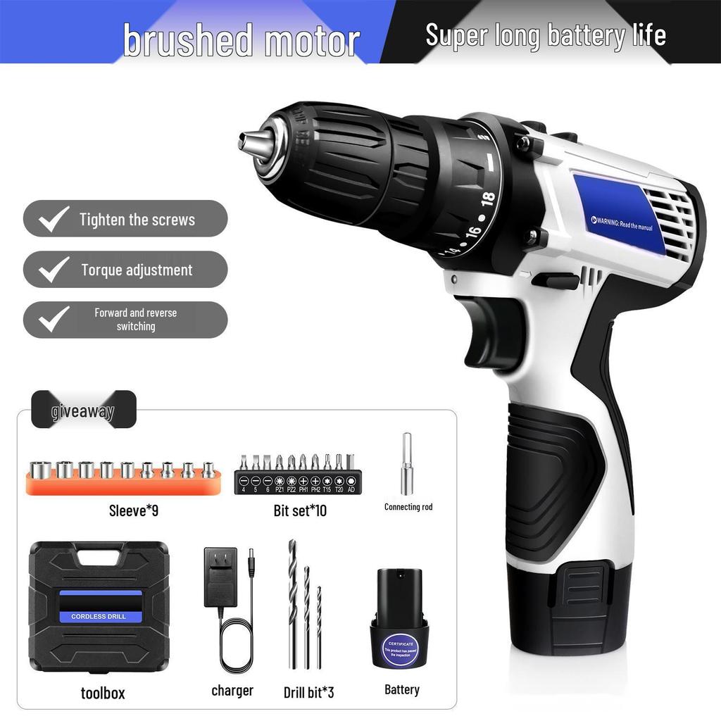 12V Lithium Battery Multifunction Handheld Drill Set with Brush Motor