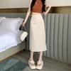 Women's Summer 2024 High Waist Pleated Slit Midi Skirt