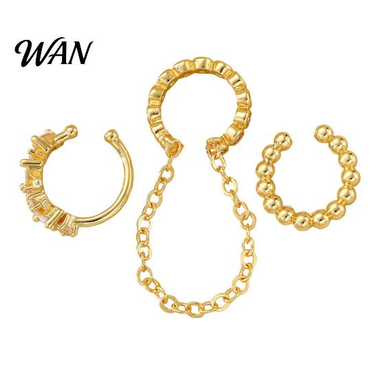 Ear Accessory 3Pcs Cuffs for Women, Thin Chain Hanging Bone Clips, Non-Pierced Cuff with Cubic Zirconia Commuting Dating Party Travel Jewelry золотистый