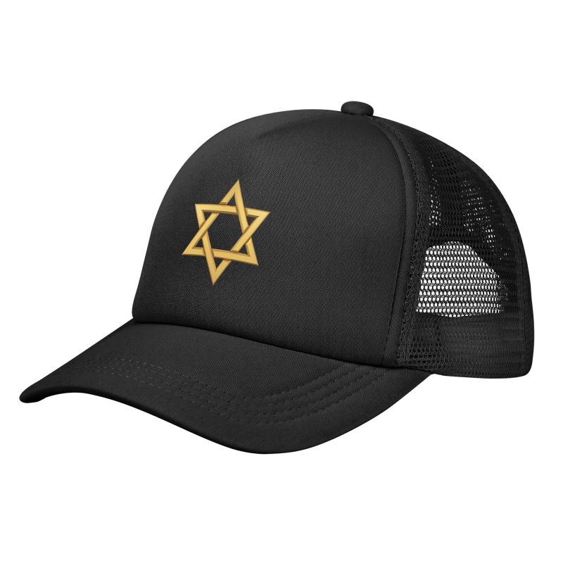 Star of David Print Mesh Baseball Cap Unisex Solid Color Adjustable Sun Hat Summer Breathable Snapback Hat Trucker Hats