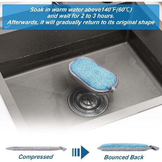 Dual-Sided Multi-Purpose Scrub Sponges, Non-Scratch Dishwashing Sponges for Kitchen, Reusable Microfiber Sponge for Efficiently Cleaning Dishes, High