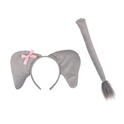 2Pcs Elephant Costume Elephant Ears Headband  and Tail Set Animal Elephant Cosplay Costume Accessories for Halloween