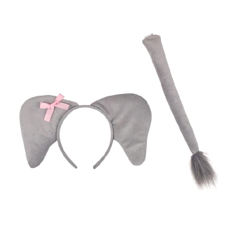 

Animal Fancy Costume Kit Accessories Elephant Costume Set with Elephant Ears Headband Tail 2Pcs for Halloween Cosplay 1