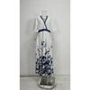European and American Fashion Floral Print Elegant V Neck Tie Waist Maxi Dress Women