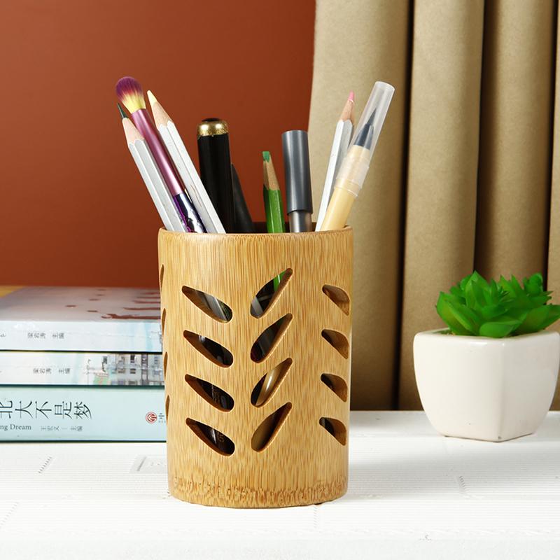 Creative Bamboo Organizer Toothbrush Holder Hollow Storage Case for Cosmetic Brush Tableware Stationery Home Decoration