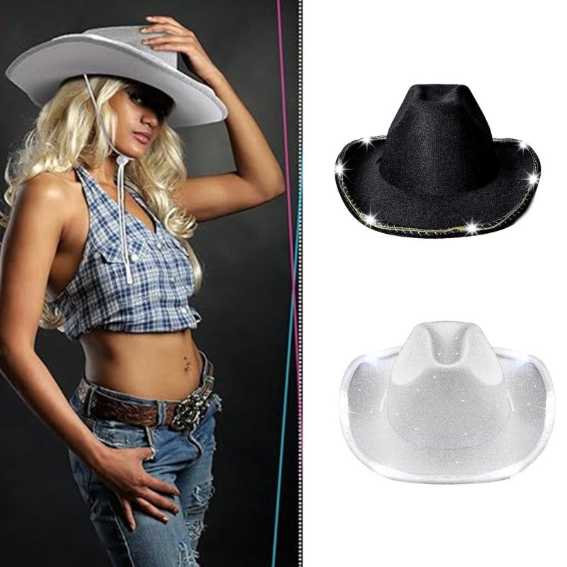 Sparkling LED Illuminated Cowboy Caps Adjustable Strap Cosplay Caps Headwear Brightness Safe Nighttime Use